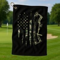Camo American Flag Bowhunting Bow Archery Deer Hunting Gift Golf Towel thumb 1