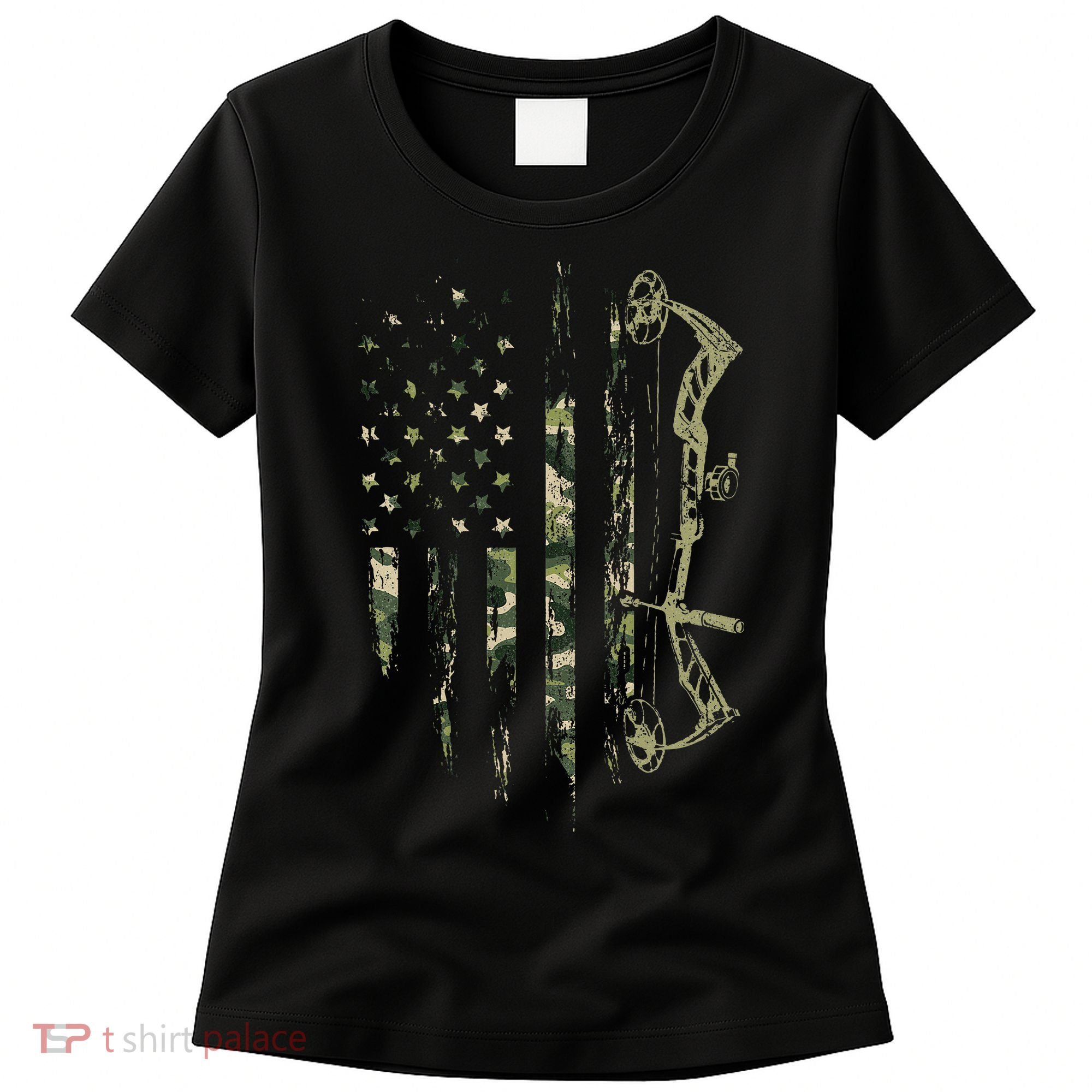 Camo American Flag Bowhunting Bow Archery Deer Hunting Gift Women's T-Shirt