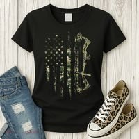 Camo American Flag Bowhunting Bow Archery Deer Hunting Gift Women's T-Shirt thumb 3