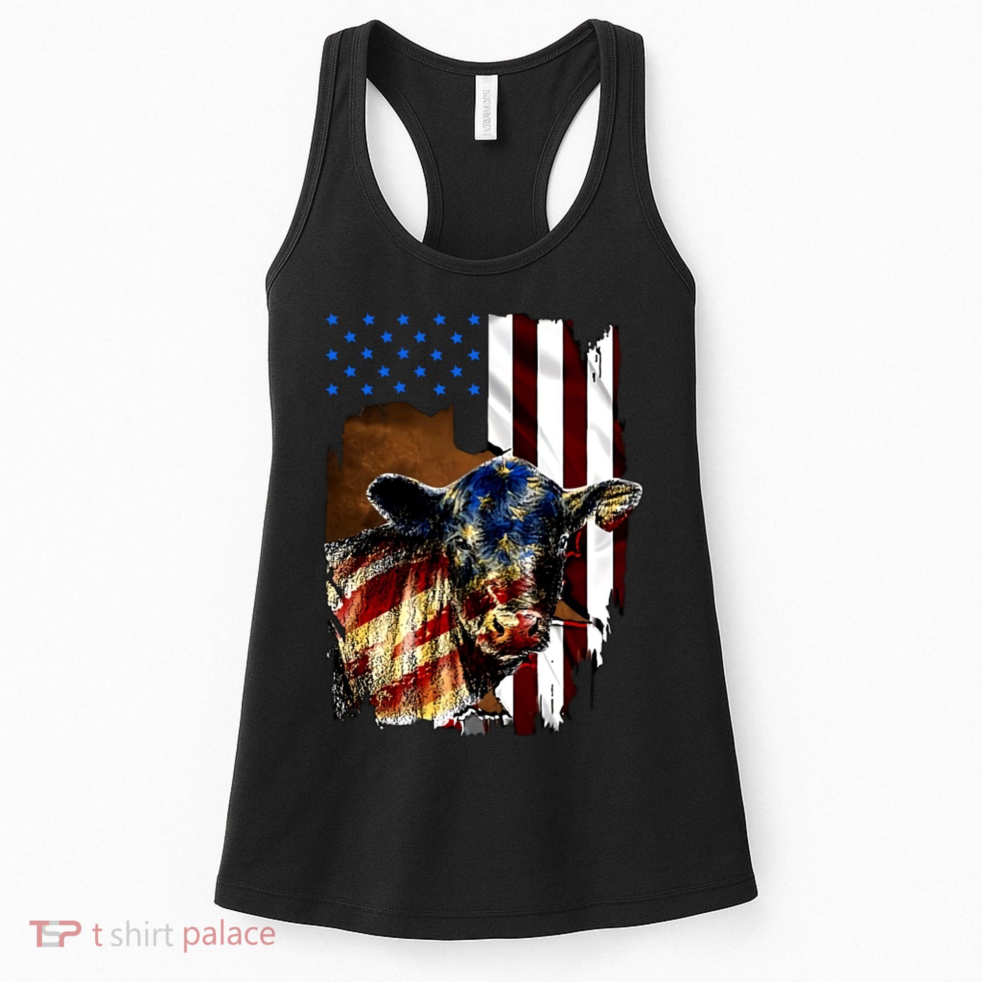 Cow American Flag Heifer Us 4th Of July Farm Cattle Usa Gift Women's Tank Top