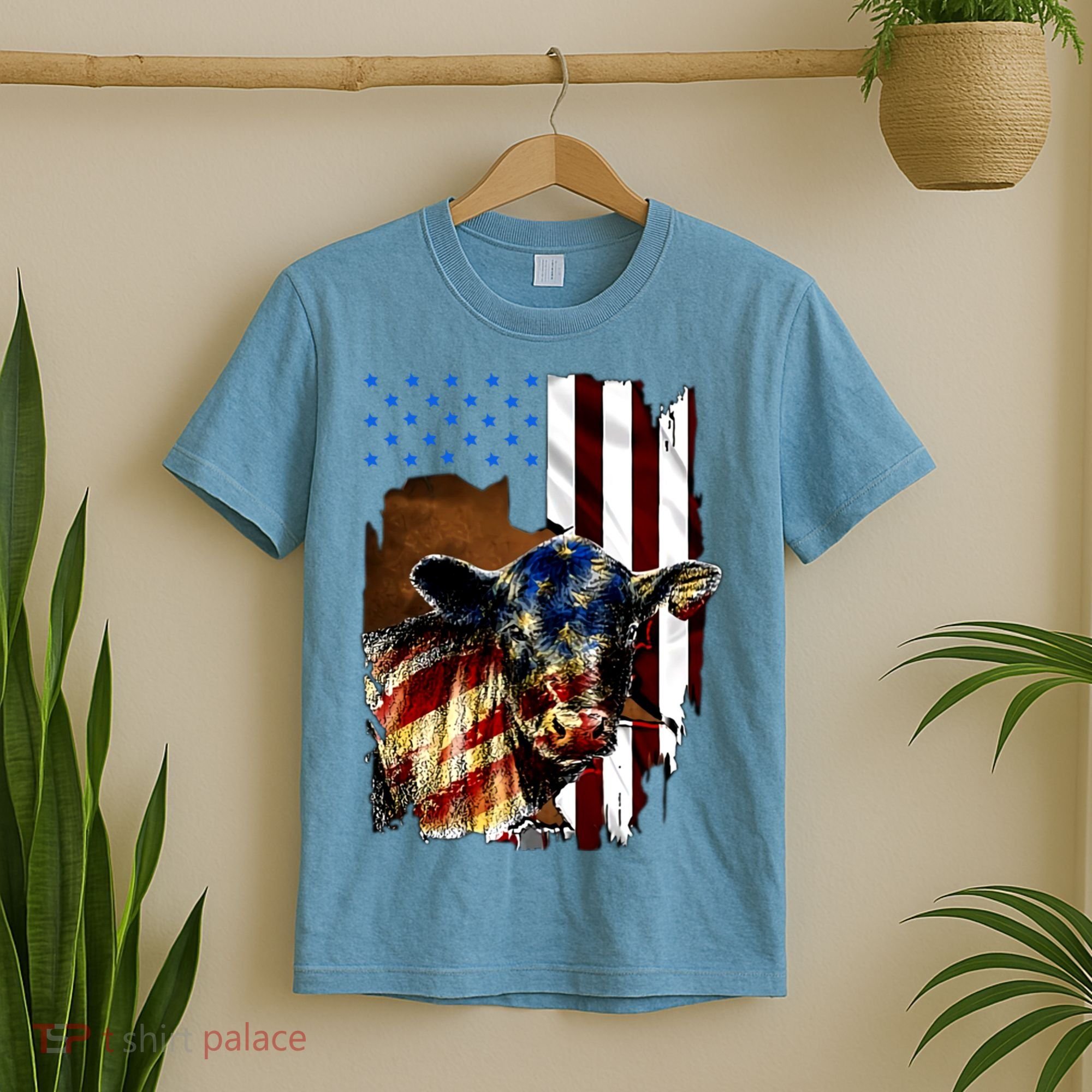 Cow American Flag Heifer Us 4th Of July Farm Cattle Usa Gift T-Shirt