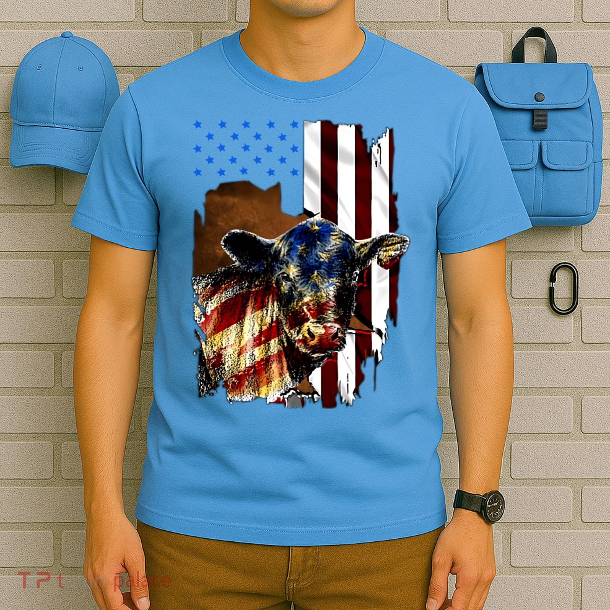 Cow American Flag Heifer Us 4th Of July Farm Cattle Usa Gift T-Shirt