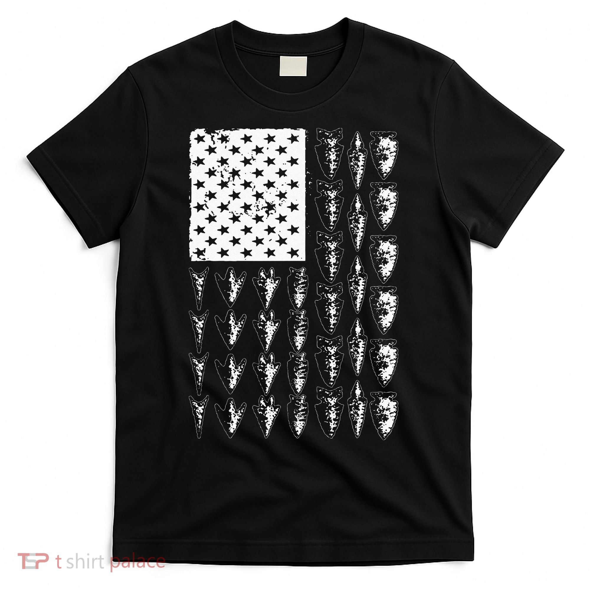 Cool Arrowhead For Men Women Bowhunt Arrow Hunting USA Flag T-Shirt