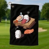 Cute And Funny Japanese Nigiri Sushi Sleepwalking Golf Towel thumb 1