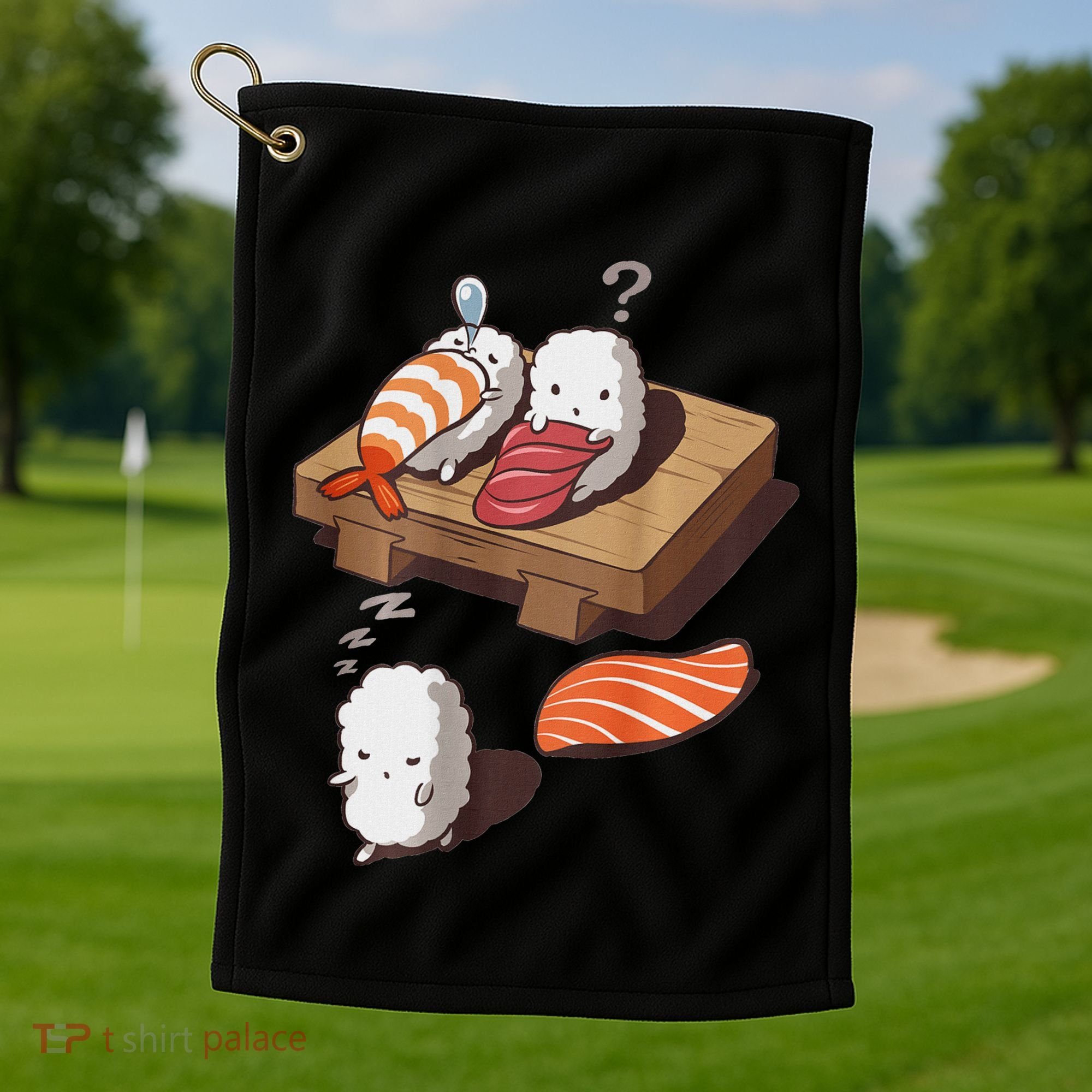 Cute And Funny Japanese Nigiri Sushi Sleepwalking Golf Towel