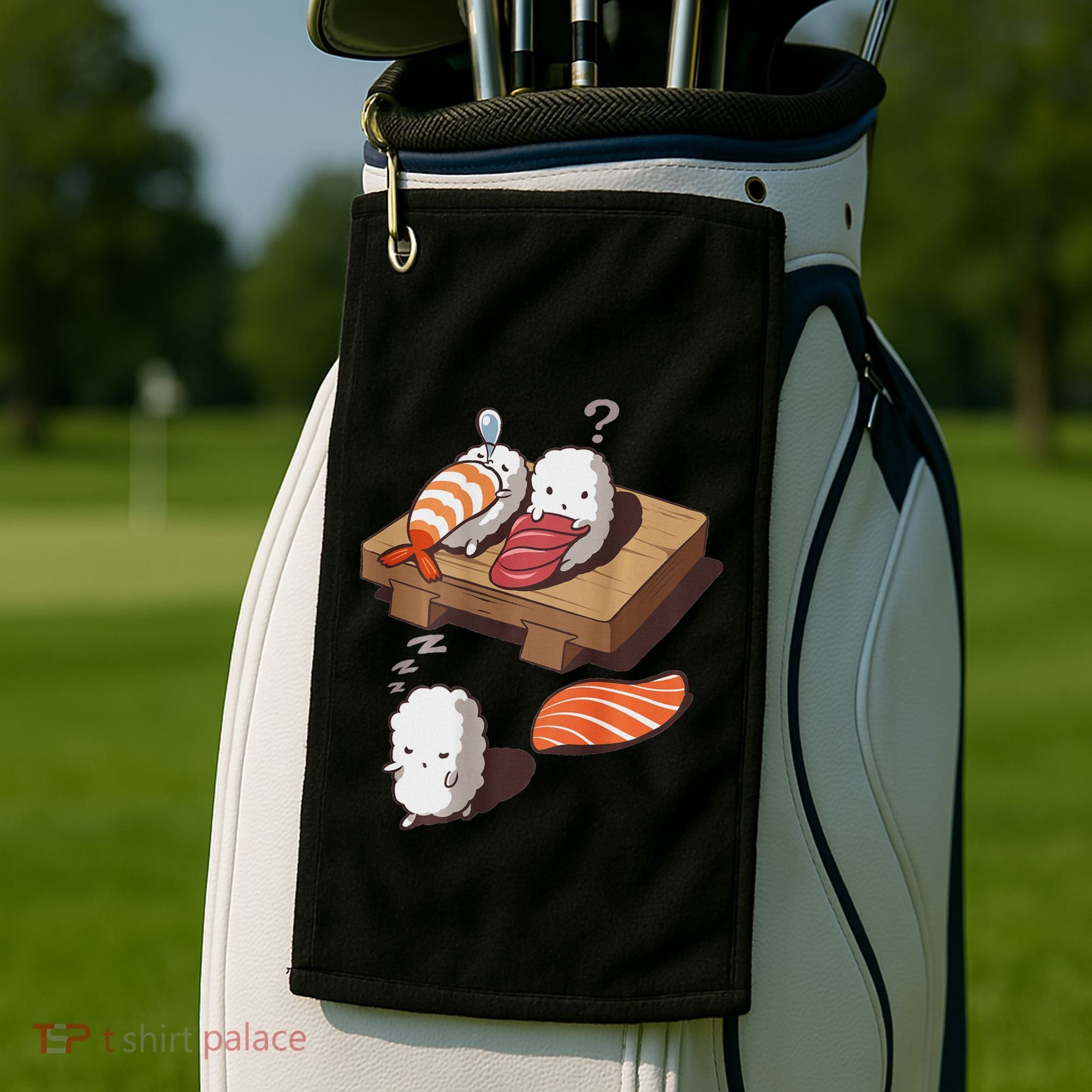 Cute And Funny Japanese Nigiri Sushi Sleepwalking Golf Towel