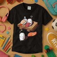 Cute And Funny Japanese Nigiri Sushi Sleepwalking Kids T-Shirt thumb 3
