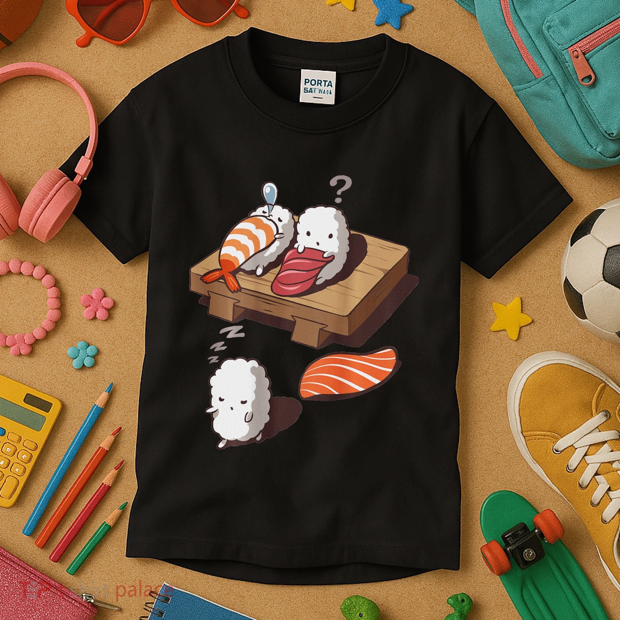 Cute And Funny Japanese Nigiri Sushi Sleepwalking Kids T-Shirt