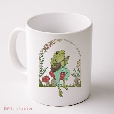 Cottagecore Aesthetic Frog Playing Banjo On Mushroom Cute Gift Coffee Mug