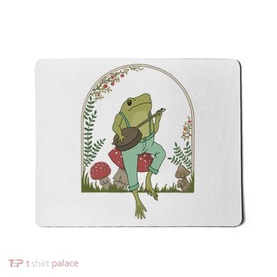 Cottagecore Aesthetic Frog Playing Banjo On Mushroom Cute Gift Mousepad