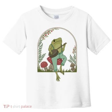 Cottagecore Aesthetic Frog Playing Banjo On Mushroom Cute Gift Toddler T-Shirt