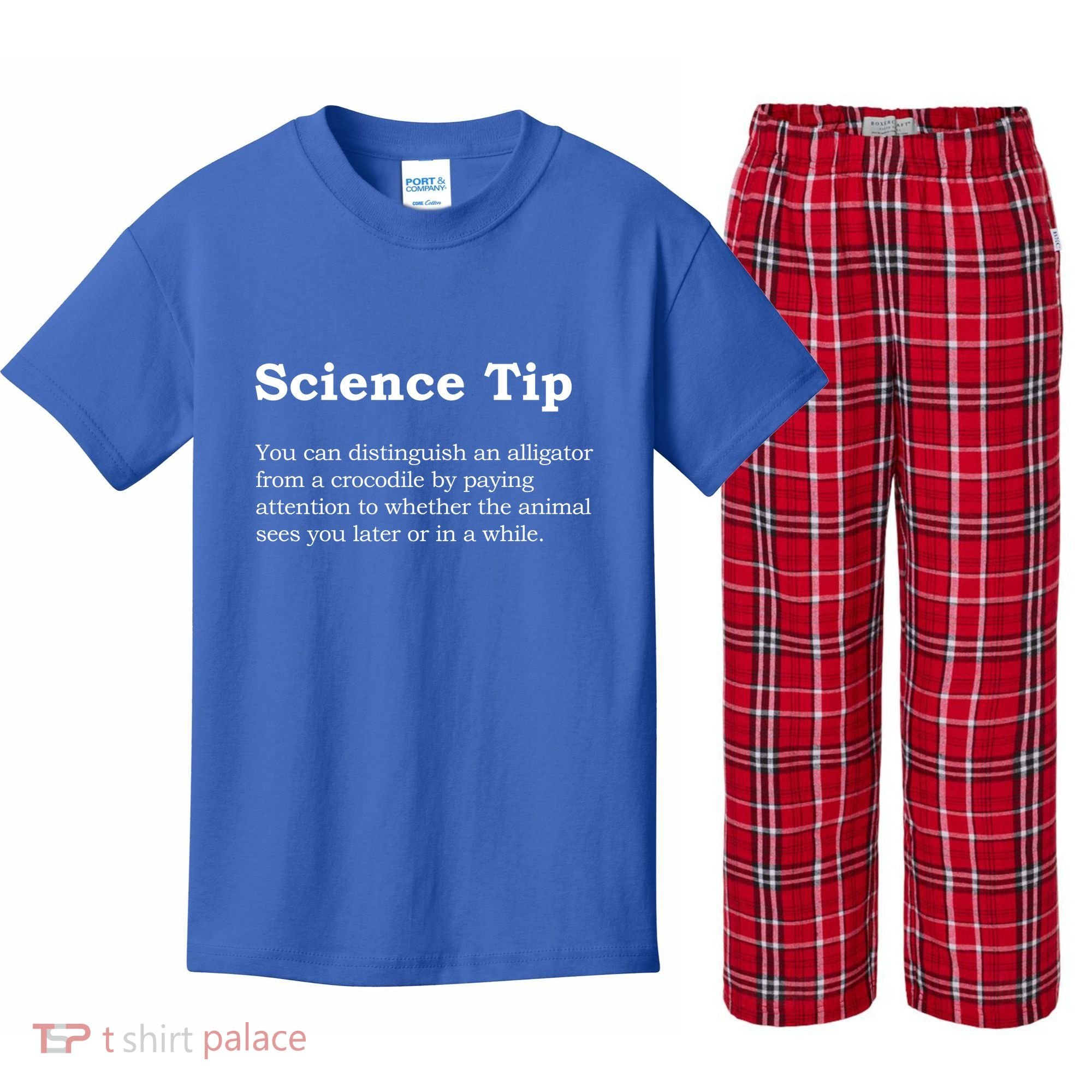 Crocodile Alligator Funny Science Tip Kids Plaid Pajama Set