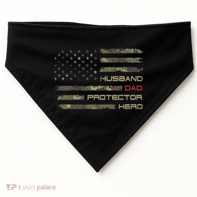 Camouflage American Flag Husband Dad Protector Hero Father USA-Made Doggie Bandana