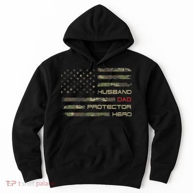 Camouflage American Flag Husband Dad Protector Hero Father Hoodie