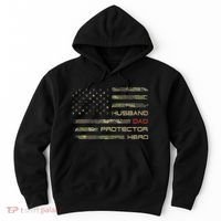 Camouflage American Flag Husband Dad Protector Hero Father Hoodie thumb 0
