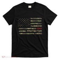 Camouflage American Flag Husband Dad Protector Hero Father T-Shirt thumb 0