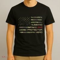 Camouflage American Flag Husband Dad Protector Hero Father T-Shirt thumb 3