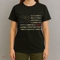 Camouflage American Flag Husband Dad Protector Hero Father T-Shirt thumb 4