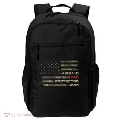 Camouflage American Flag Husband Dad Protector Hero Father Backpack