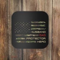 Camouflage American Flag Husband Dad Protector Hero Father Coaster thumb 0