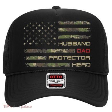 Camouflage American Flag Husband Dad Protector Hero Father Hat