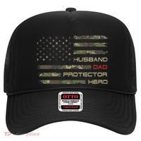 Camouflage American Flag Husband Dad Protector Hero Father Hat thumb 0