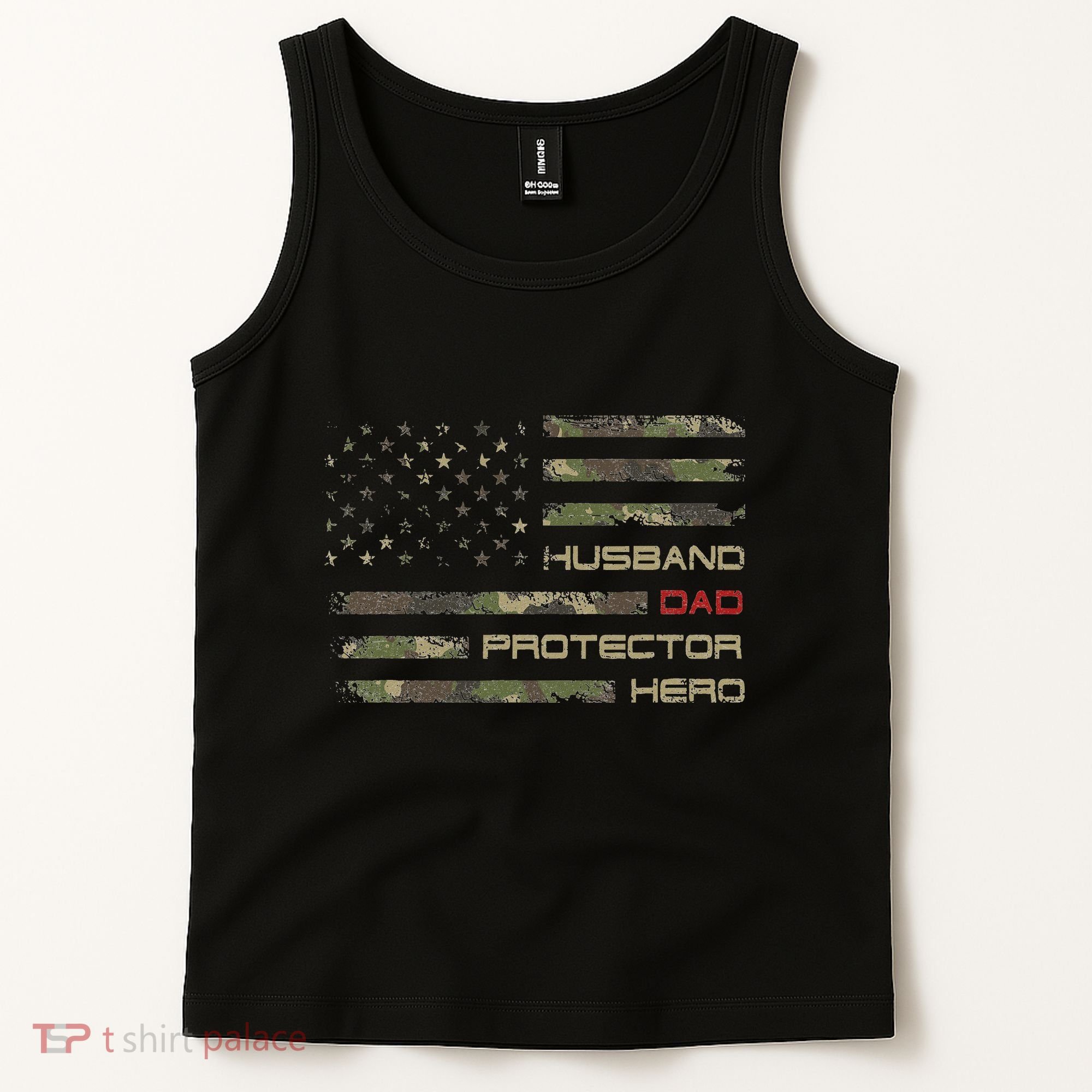 Camouflage American Flag Husband Dad Protector Hero Father Tank Top