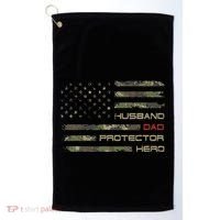 Camouflage American Flag Husband Dad Protector Hero Father Golf Towel thumb 0