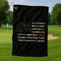 Camouflage American Flag Husband Dad Protector Hero Father Golf Towel thumb 1