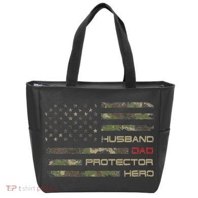 Camouflage American Flag Husband Dad Protector Hero Father Tote Bag