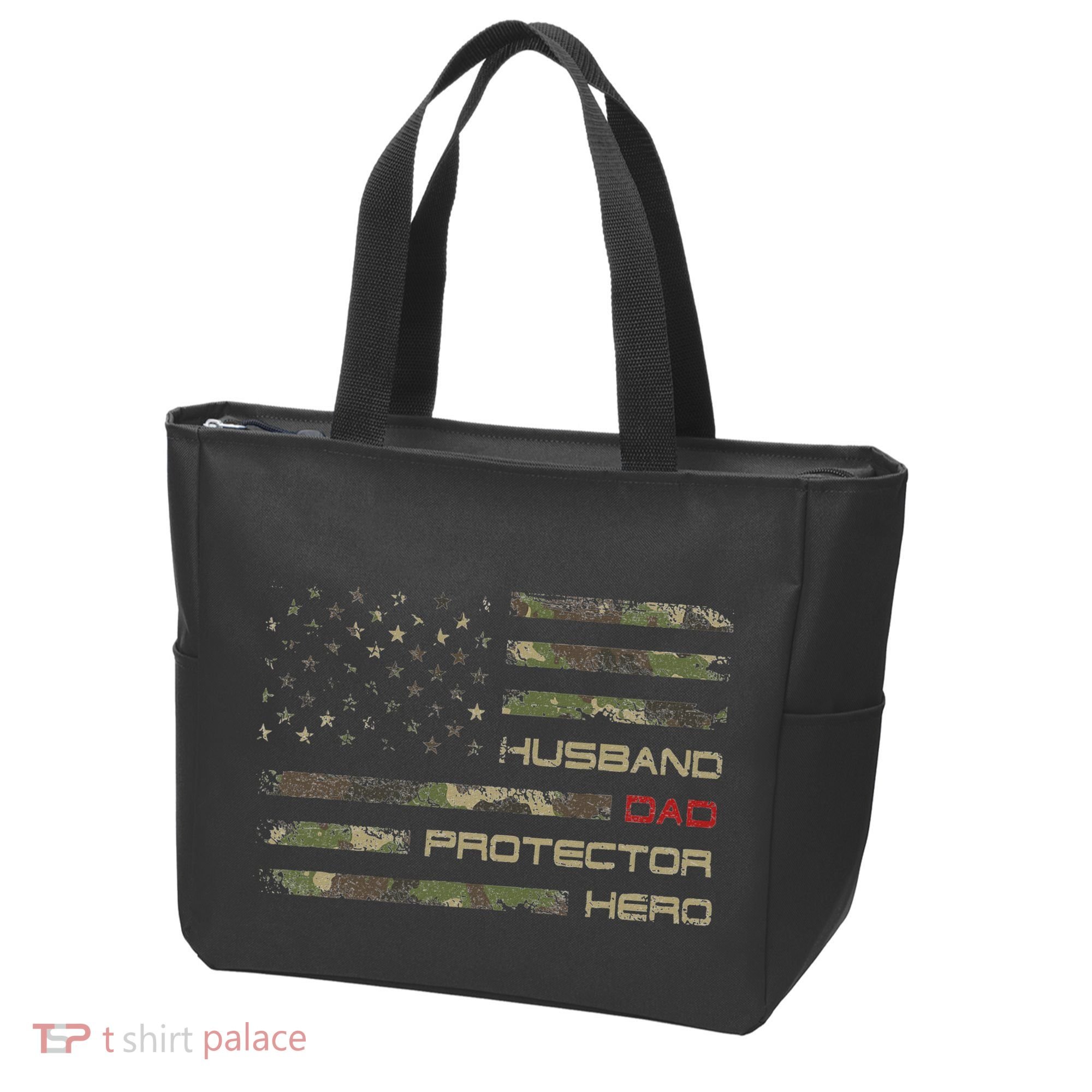 Camouflage American Flag Husband Dad Protector Hero Father Tote Bag