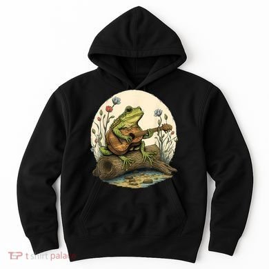 Cottagecore Aesthetic Frog Playing Banjo On Mushroom Hoodie