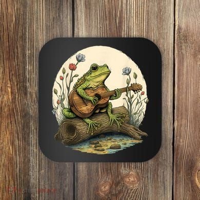 Cottagecore Aesthetic Frog Playing Banjo On Mushroom Coaster