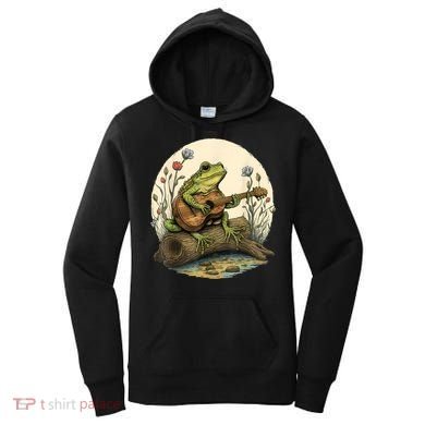 Cottagecore Aesthetic Frog Playing Banjo On Mushroom Women's Hoodie