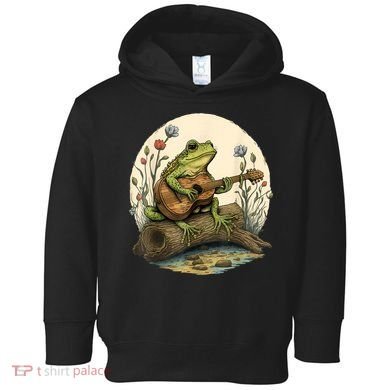 Cottagecore Aesthetic Frog Playing Banjo On Mushroom Toddler Hoodie