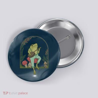 Cottagecore Aesthetic Frog Playing Banjo on Mushroom Cute Button