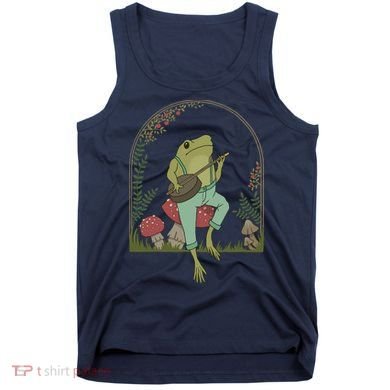 Cottagecore Aesthetic Frog Playing Banjo on Mushroom Cute Tank Top