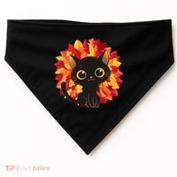 Cute Autumn Fall Black Cat USA-Made Doggie Bandana thumb 0