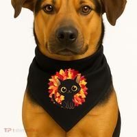 Cute Autumn Fall Black Cat USA-Made Doggie Bandana thumb 1