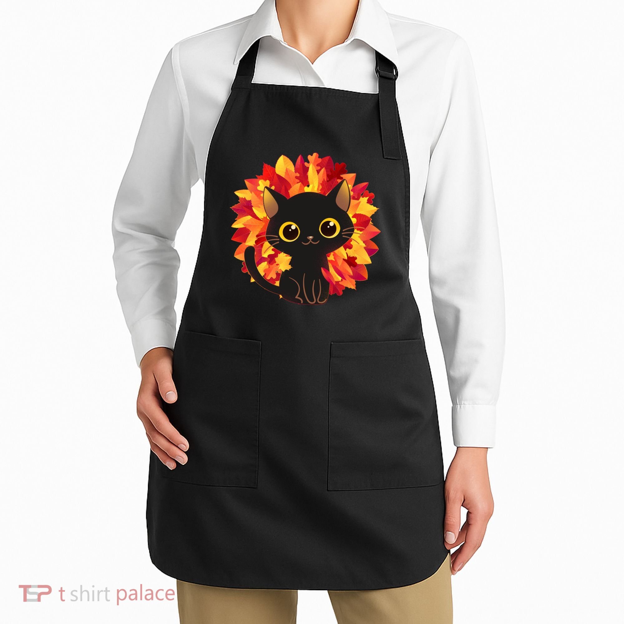 Cute Autumn Fall Black Cat Apron