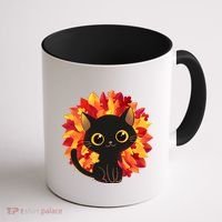 Cute Autumn Fall Black Cat Coffee Mug thumb 1