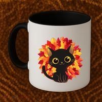 Cute Autumn Fall Black Cat Coffee Mug thumb 2