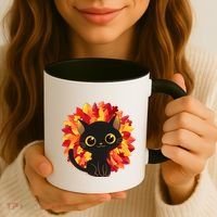 Cute Autumn Fall Black Cat Coffee Mug thumb 3