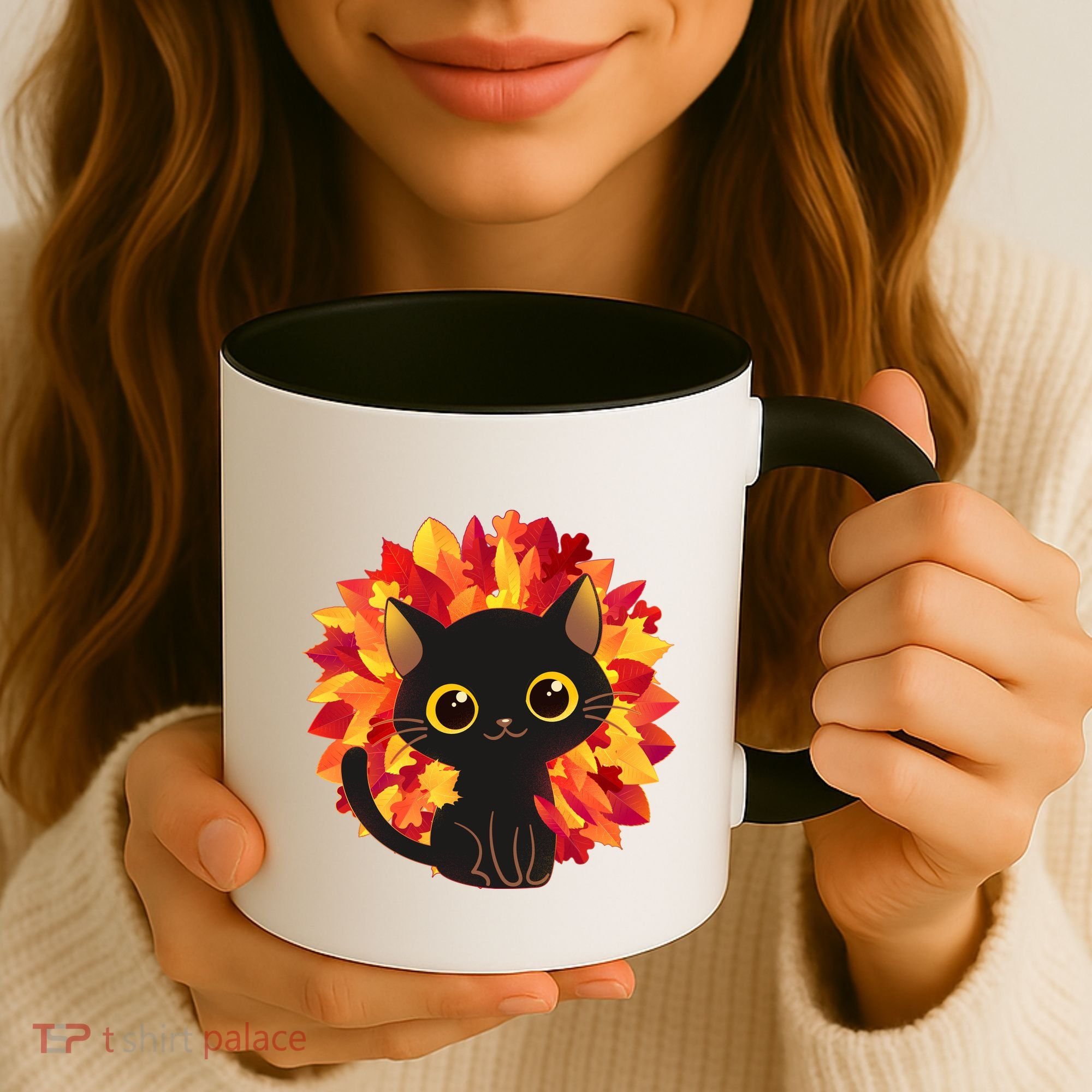 Cute Autumn Fall Black Cat Coffee Mug