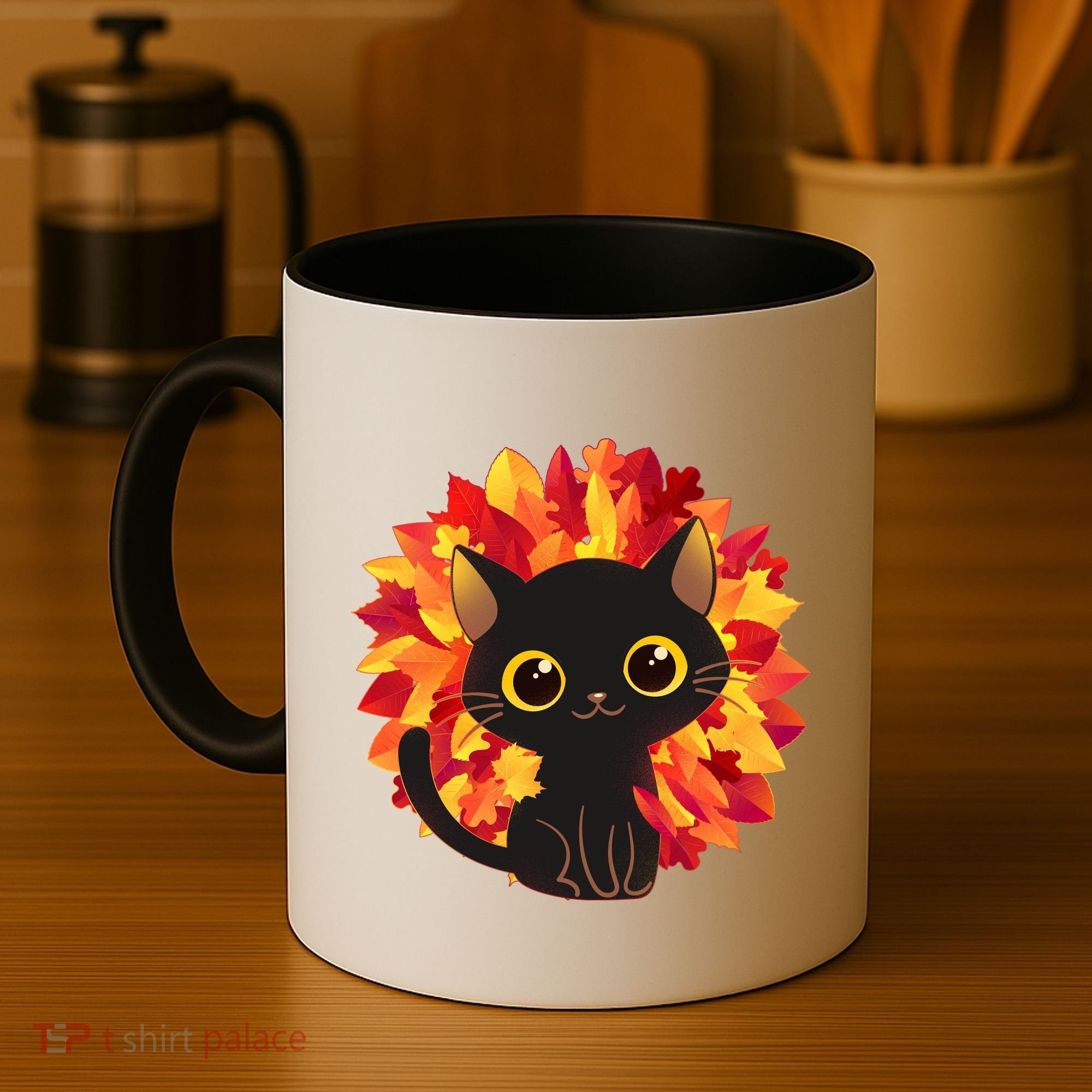 Cute Autumn Fall Black Cat Coffee Mug