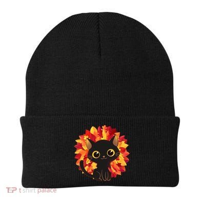 Cute Autumn Fall Black Cat Beanie