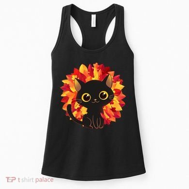 Cute Autumn Fall Black Cat Women's Tank Top