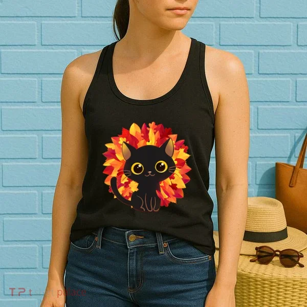 Cute Autumn Fall Black Cat Women's Tank Top