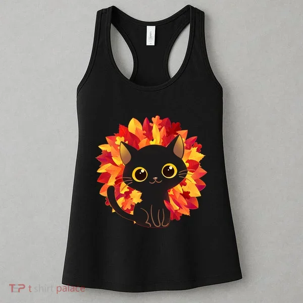 Cute Autumn Fall Black Cat Women's Tank Top