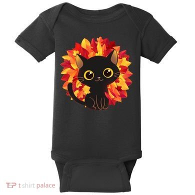 Cute Autumn Fall Black Cat Baby Bodysuit